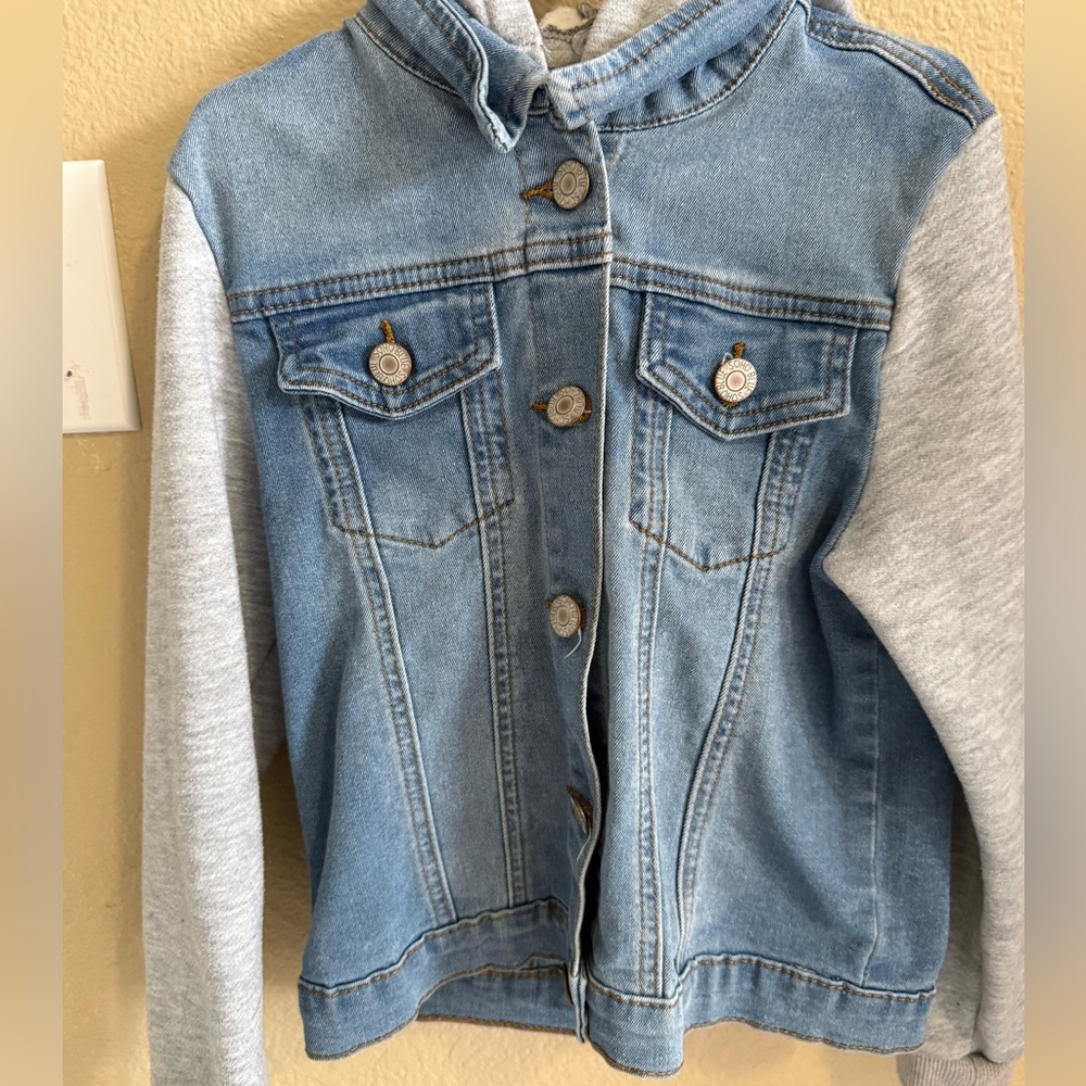 Girl kids Denim and Gray Hooded Jacket